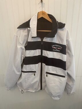 Rare Striped Sailing Jacket San Francisco fully reversible fleece lined Size XL